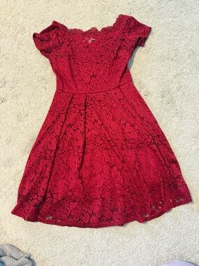 Women's Red Lace Fit-and-Flare Dress